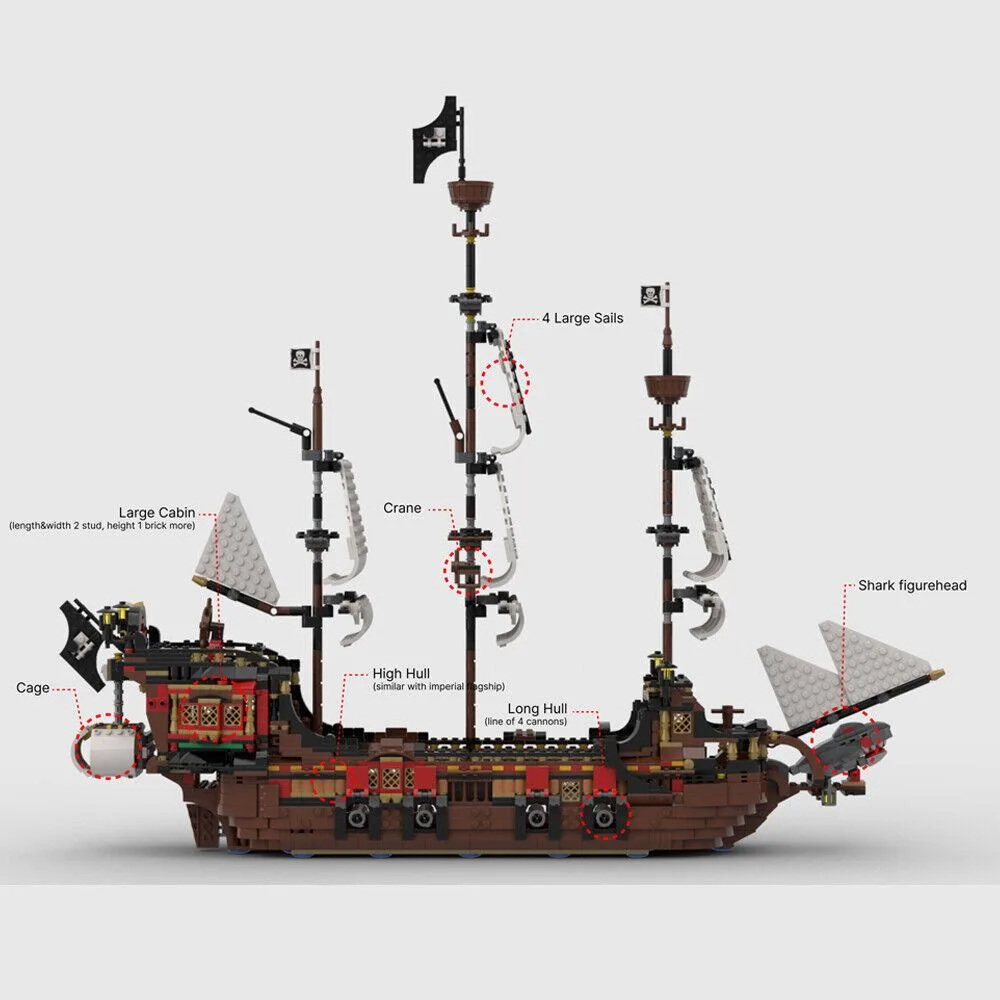 ZITIANYOUBUILD ZITIANYOUBUILD MOC-134441 Ship Crane Cage Large Cabin 4 Sails 2405 Parts Educational — product photo