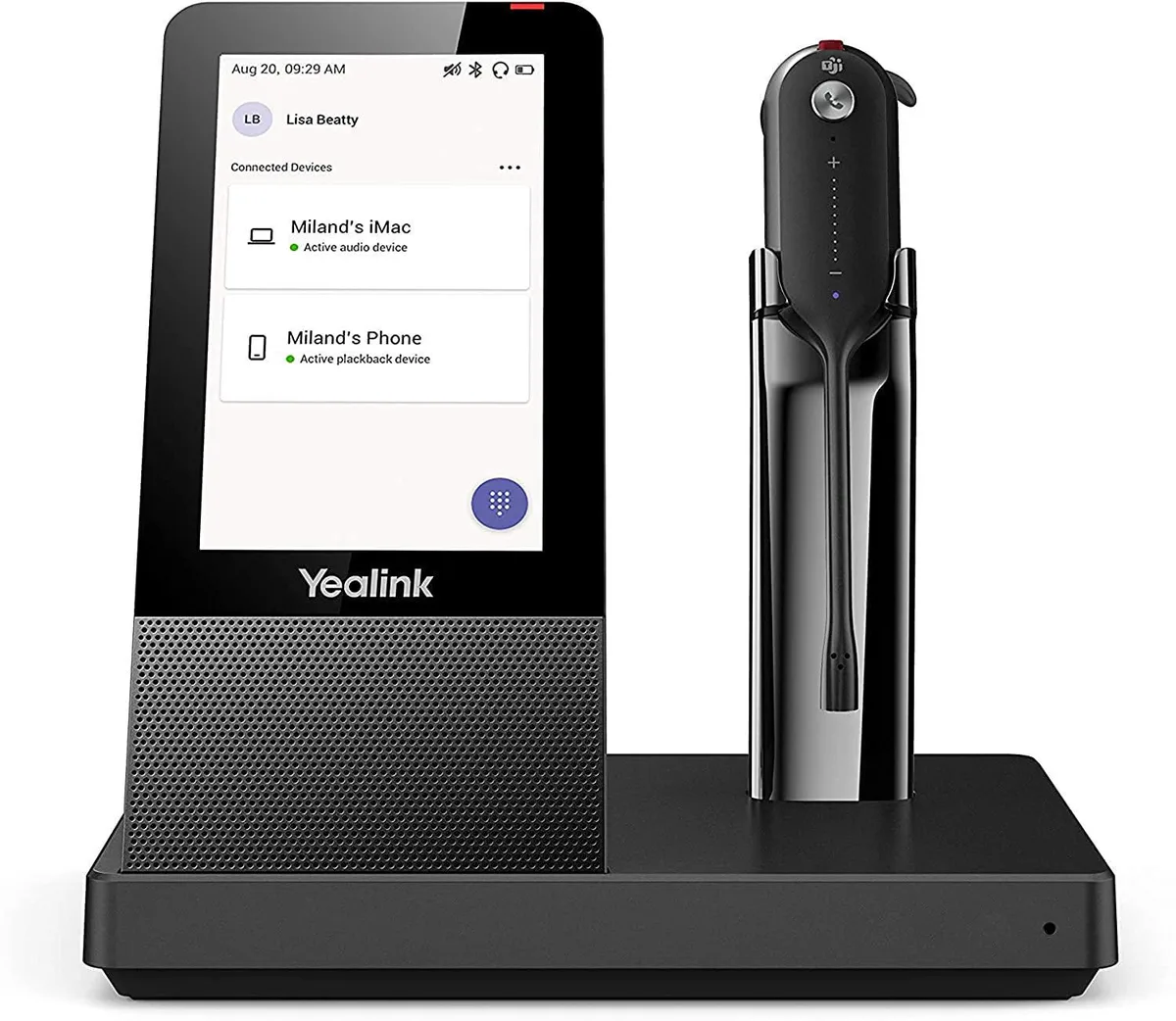 Yealink WH67 wireless headset with touchscreen base station