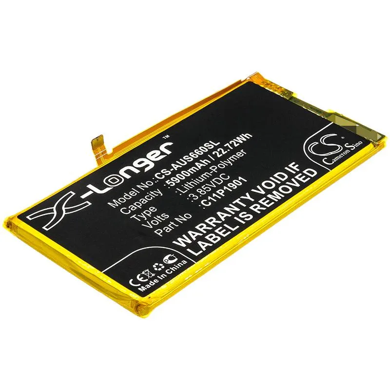 Rectangular smartphone replacement battery with gold connectors, black plastic casing