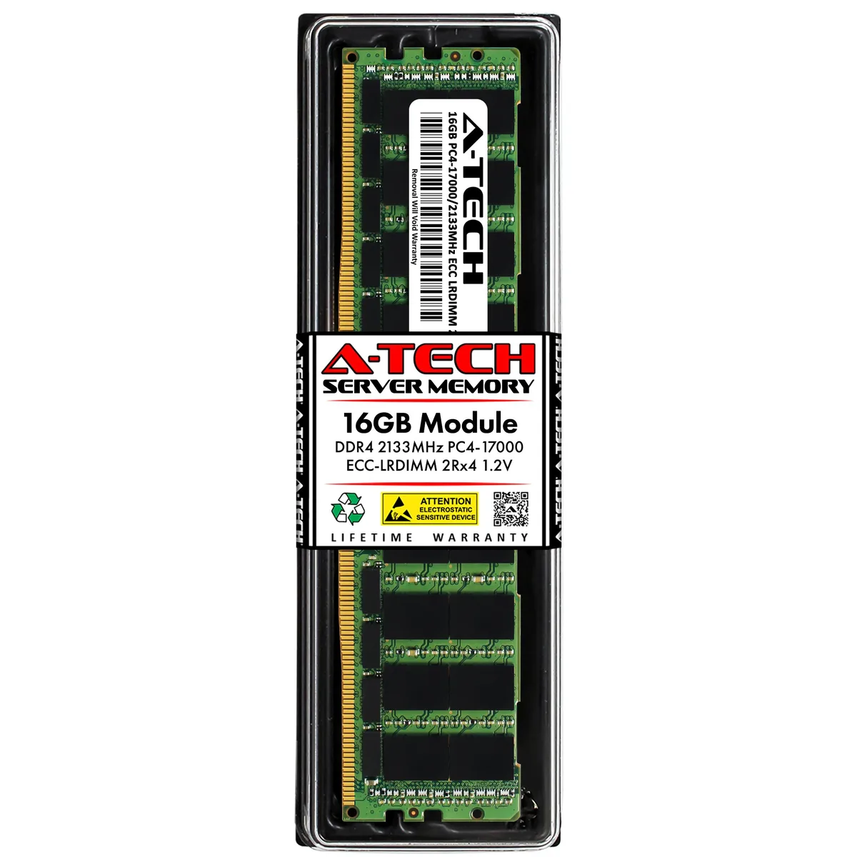 Green circuit board with black memory chips and gold edge connectors