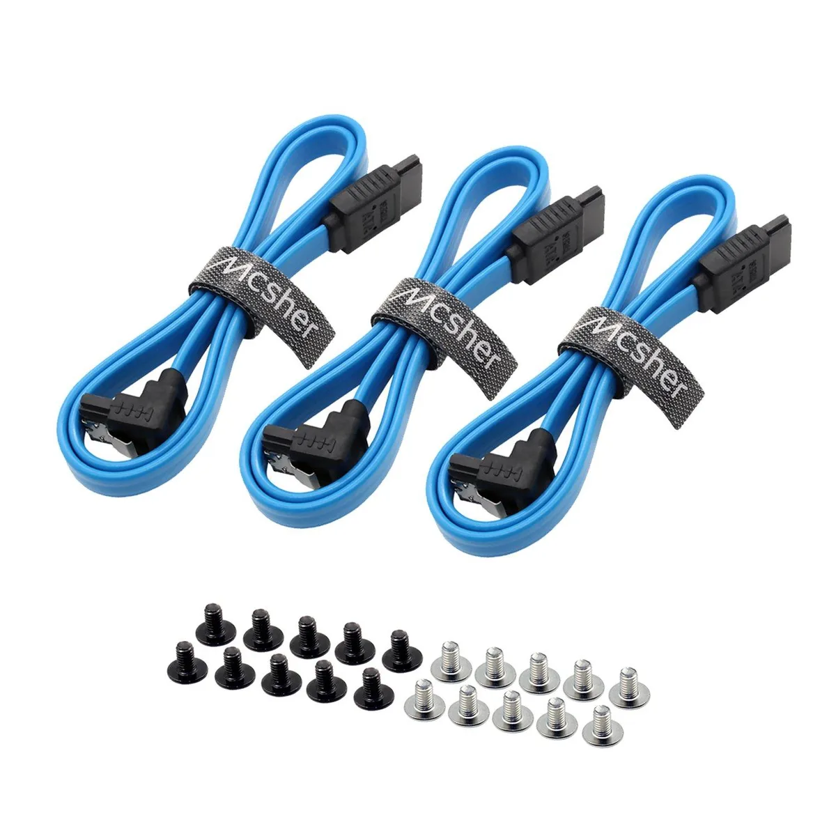  Mcsher 4348427939 3 Pack 20 Inch SATA III 6.0 Gb/s Cable 90 Degree Locking Latch — product photo
