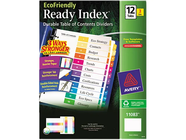 Avery Avery 11083 Index Dividers 12 Tabs 3 Sets Multicolor 8.50 x 11.00 accessory — product photo