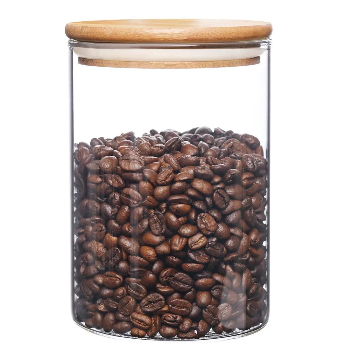 Clear glass jar with bamboo lid, 27 oz