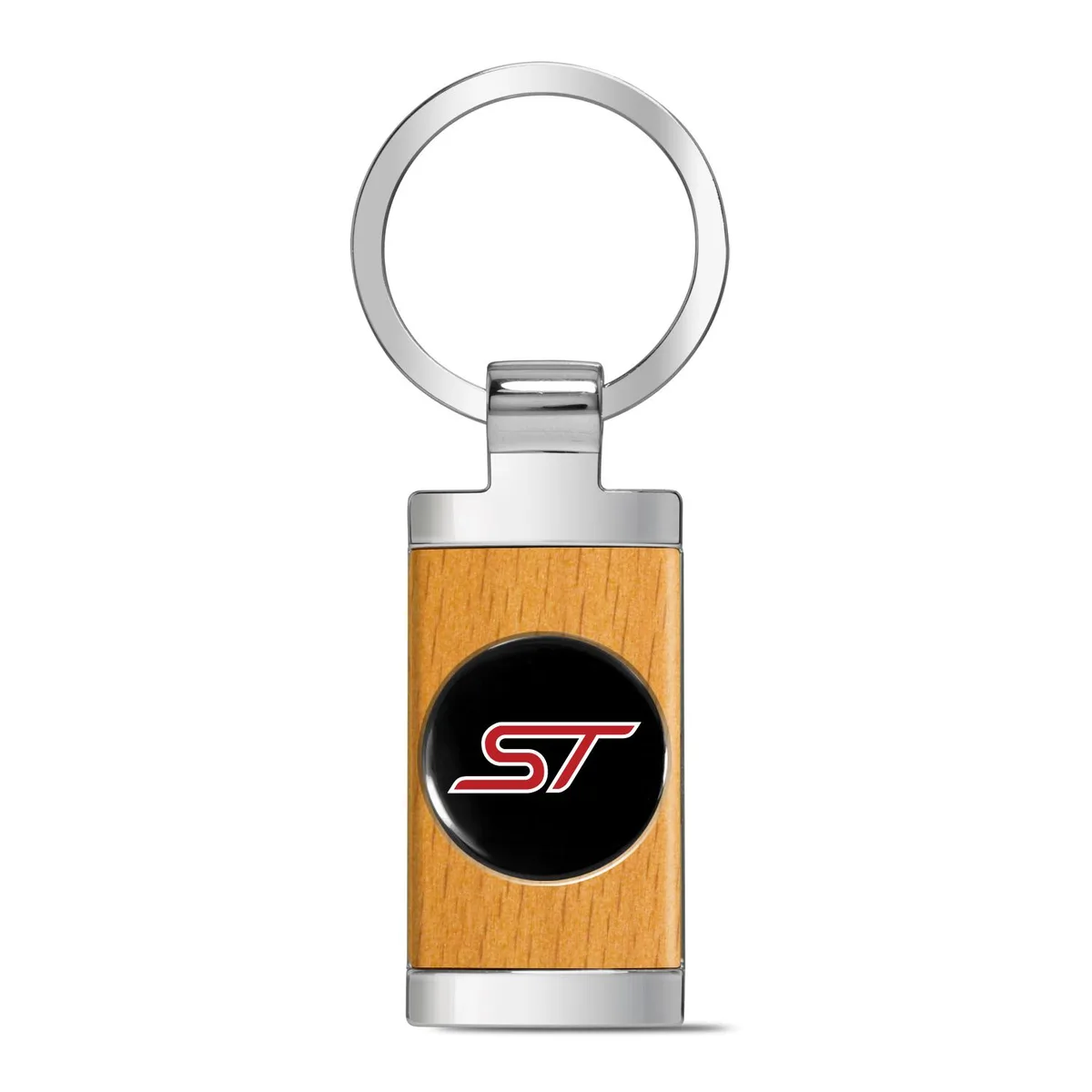 iPick Image, LLC iPick Image, LLC Ford ST Roundel Key Chain Black Maple Wood Chrome — product photo