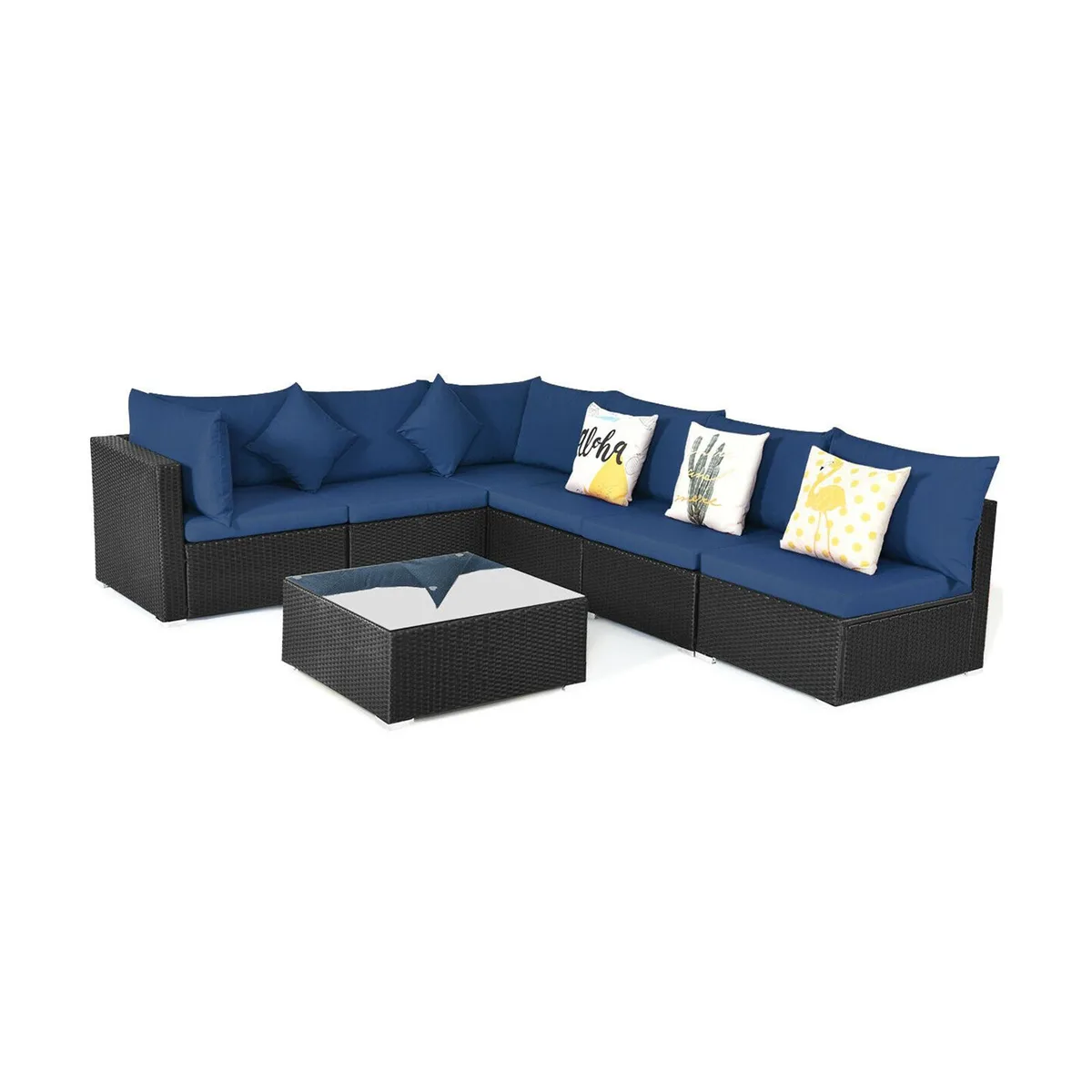 SlickBlue SlickBlue 7-Piece Navy Sectional Wicker Sofa Set with Tempered Glass Top — product photo