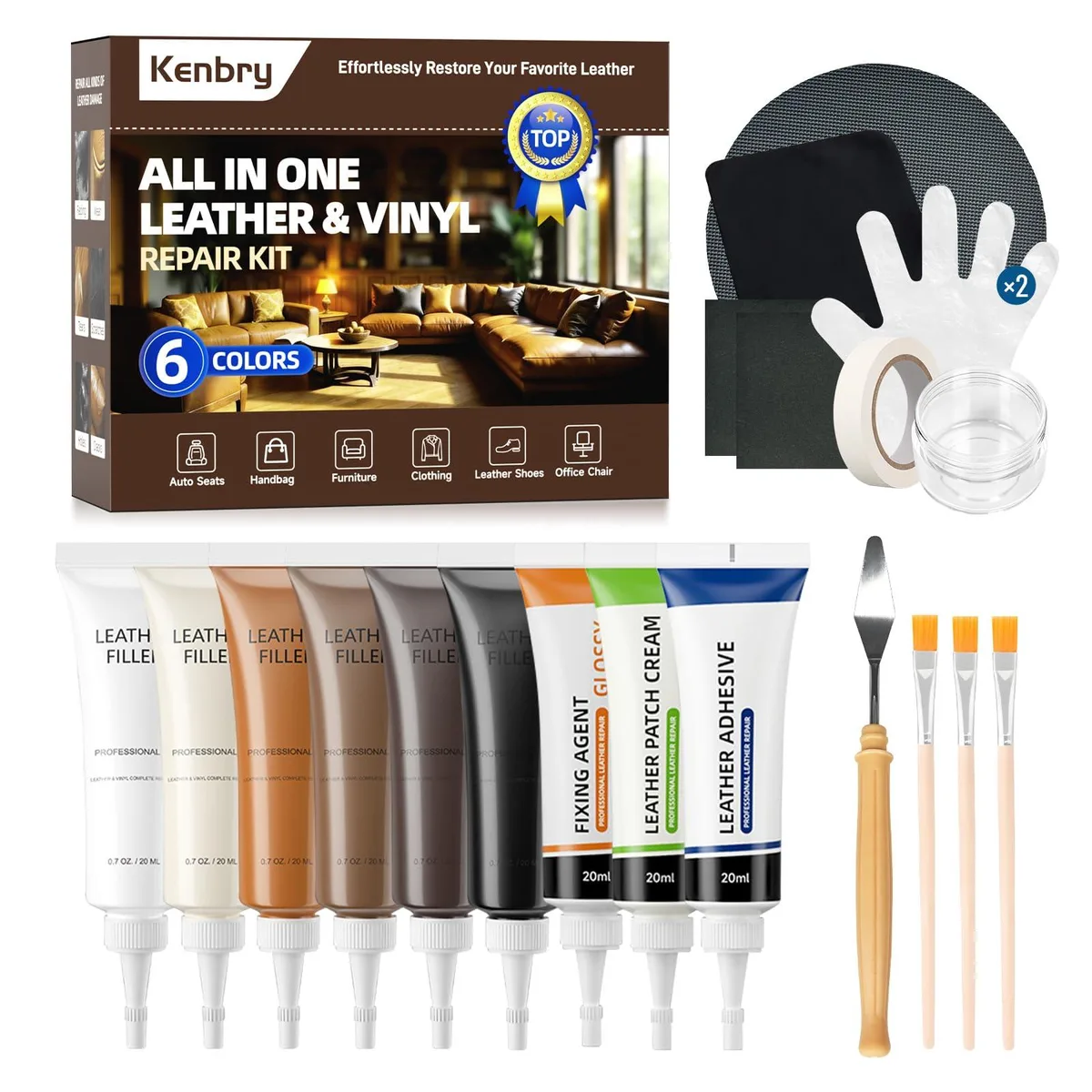 Scosche PG-GN01 leather repair kit box with tools and color pots
