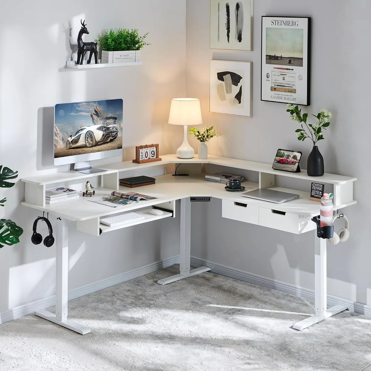 BFKK BFKK 60" L-Shaped Electric Standing Desk White — product photo