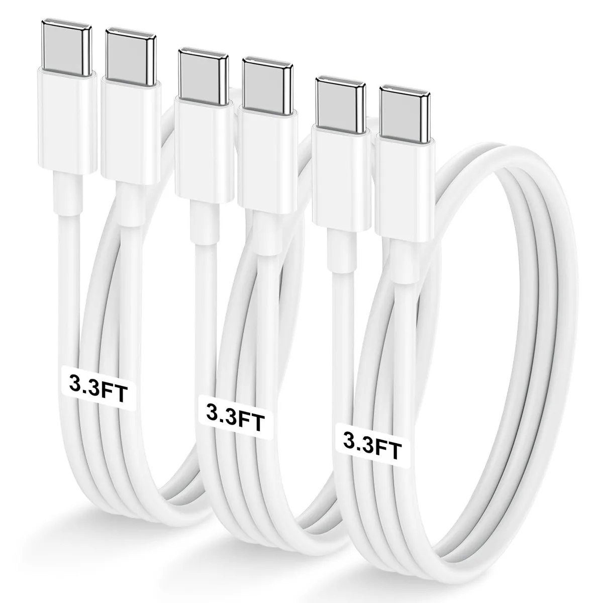  LOFPYE C40 USB C to USB C Cable 3.3FT 60W 3-Pack White — product photo