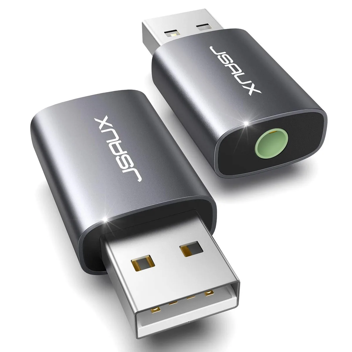 RCA JSDEDM0002GY2P USB 2.0 to 3.5mm Audio Adapter 2 Pack — product photo