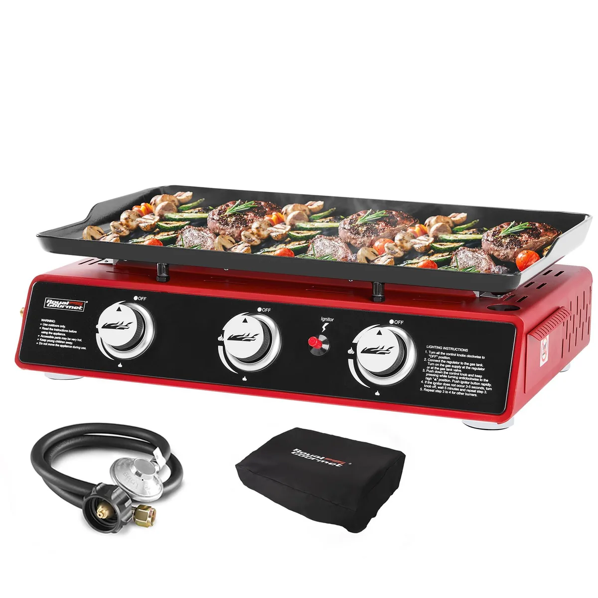  Royal Gourmet PD1301R 3-Burner Tabletop Gas Griddle Red 319 sq in — product photo
