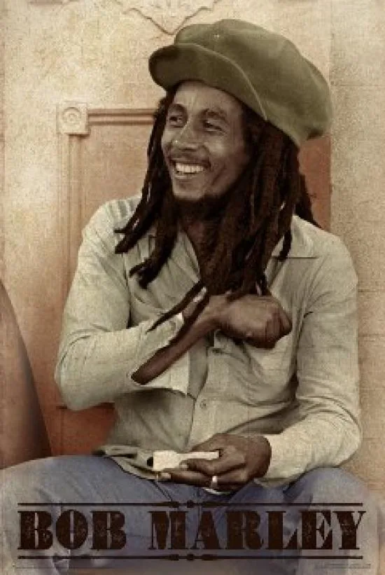 Poster print of Bob Marley rolling a spliff, 22 by 34 inches