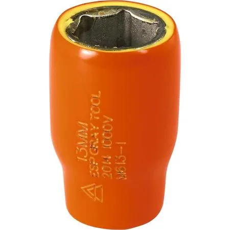 Gray Tools 13mm 1/4" drive insulated socket with orange and yellow safety layers