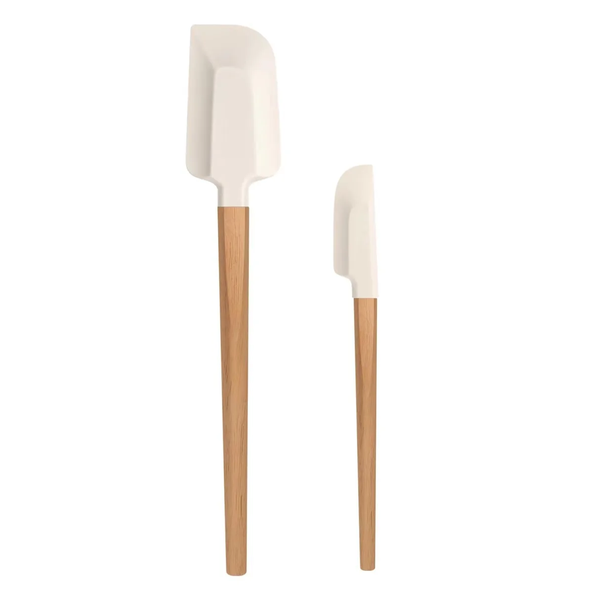 Two silicone spatulas with wooden handles, 12 and 9 inches