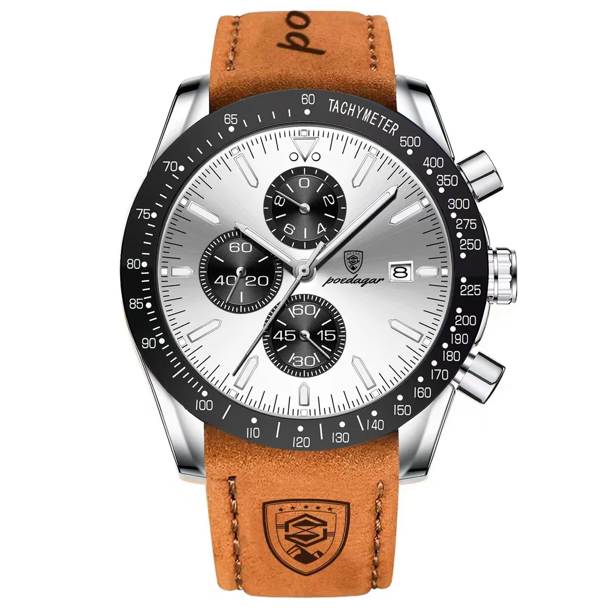 Apec CCTV Apec CCTV Chronograph Watch Silver 3ATM 304 Steel Leather Strap — product photo