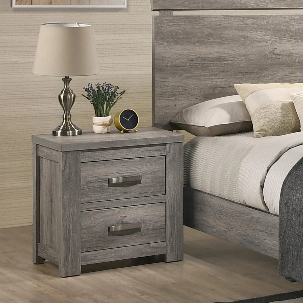 tuphen tuphen Floren Contemporary Two-Drawer Nightstand Weathered Gray 24.41"W 16.65"D 24.49"H — product photo