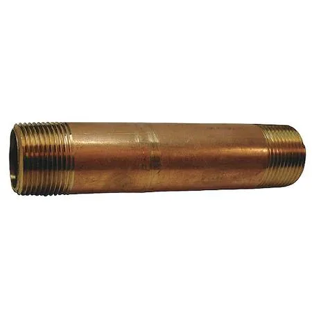 Red brass pipe nipple, 1-1/2 inch MNPT, 5 inches long, threaded both ends