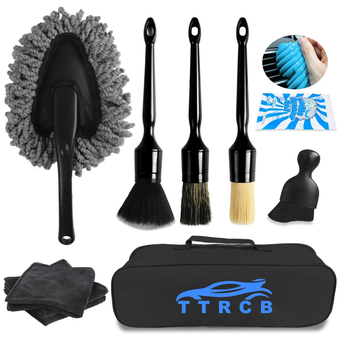 Scosche CA-10 10-piece interior care kit with brushes, duster, gel, cloths and bag