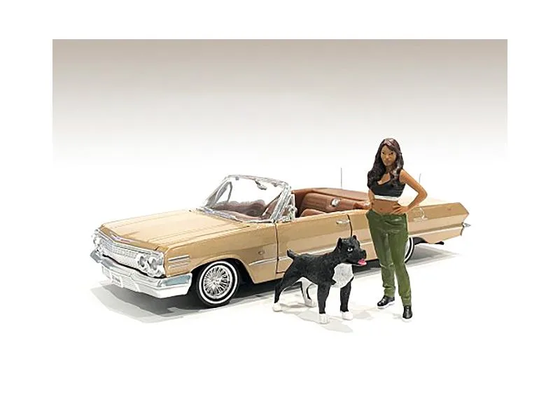 American Diorama American Diorama Lowriderz Figurine IV &amp; Dog 1/18 Scale 3.75 in 76276 — product photo