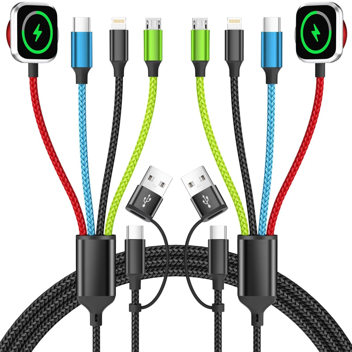  Firsting 4-in-2 Multi Charging Cable with iWatch Charger 2Pack 5FT Nylon Braided — product photo