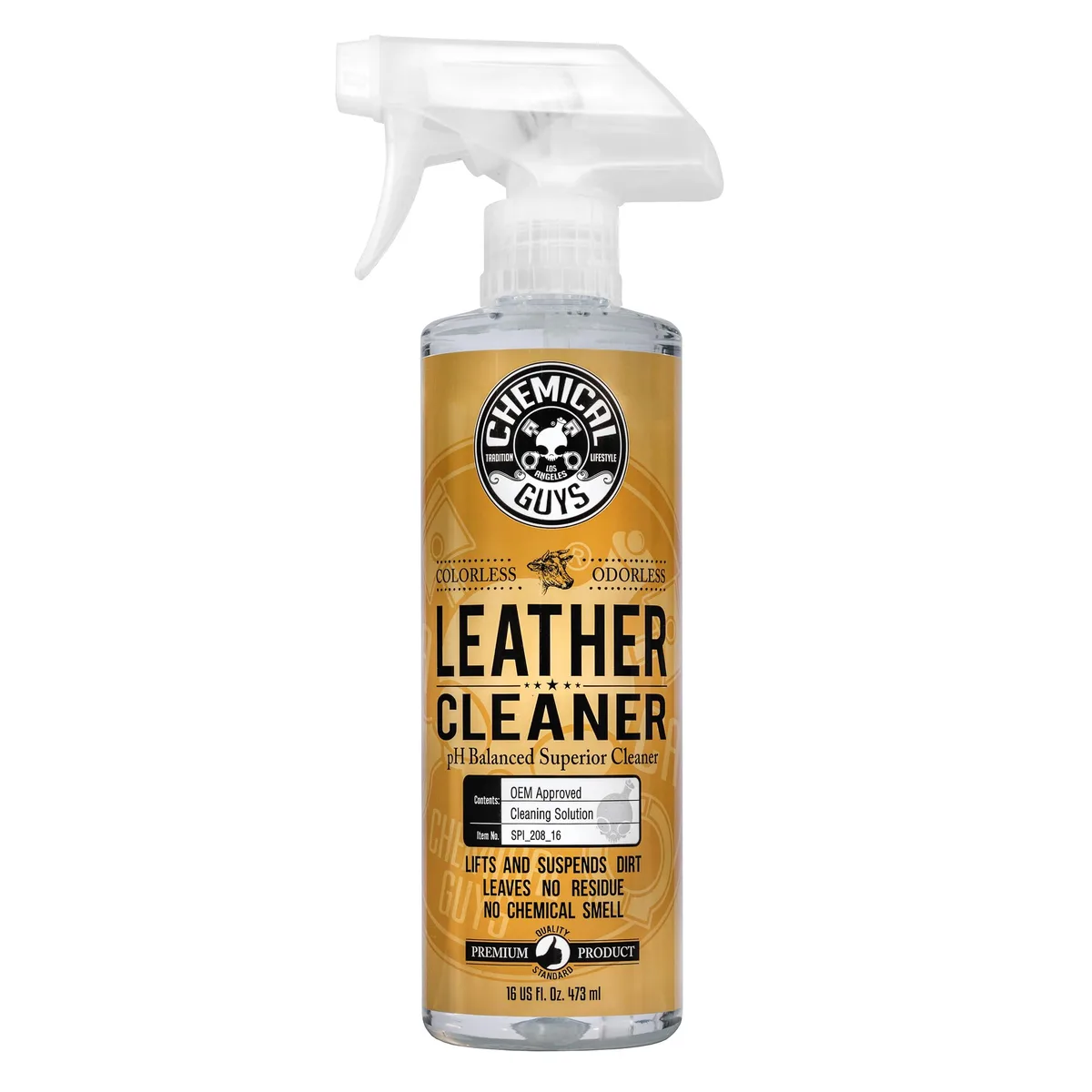 Clear 16 fl oz spray bottle with yellow liquid and grey cap