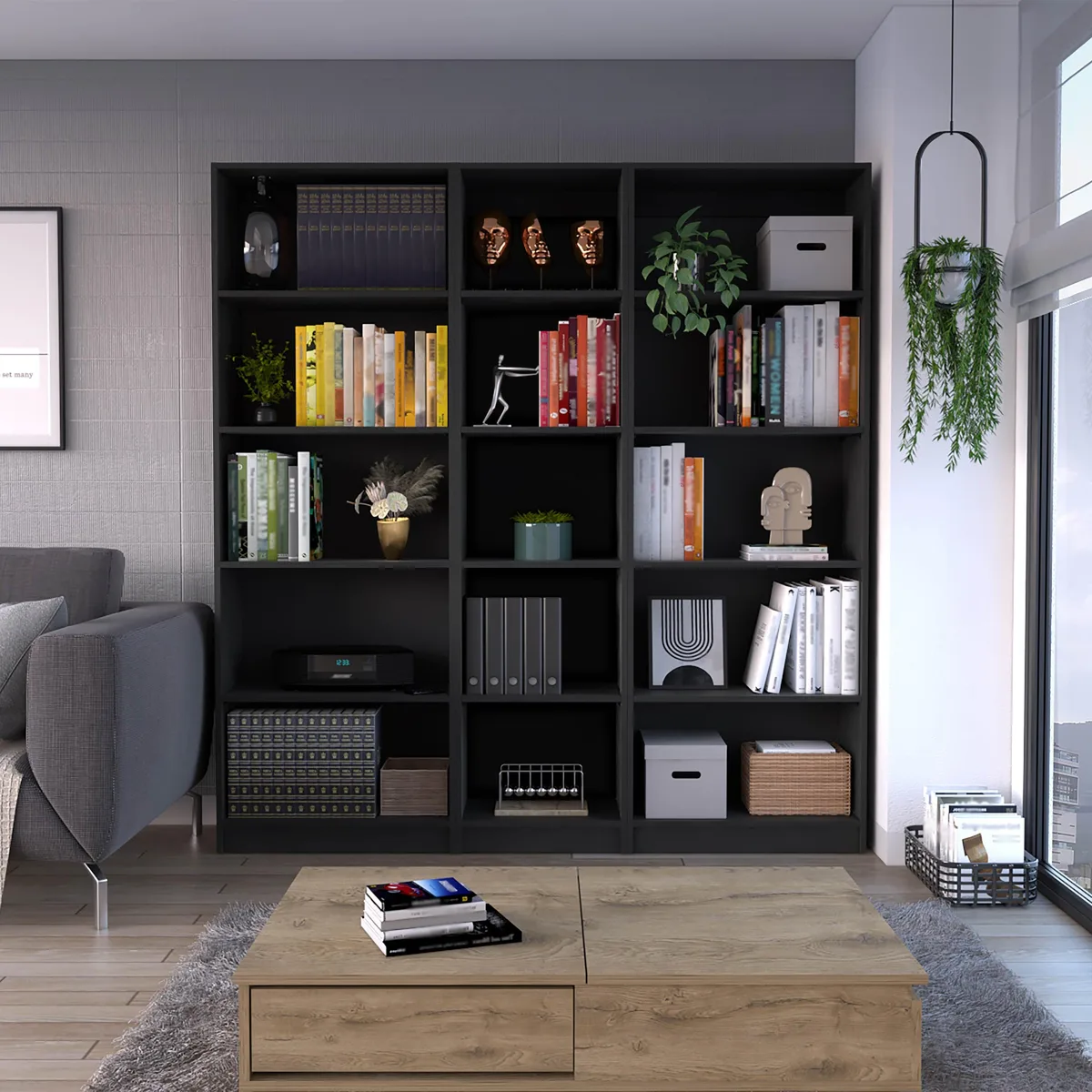 FM FURNITURE FM FURNITURE Holdbrook 3 Piece Bookcase Set Black 24 17 71 — product photo