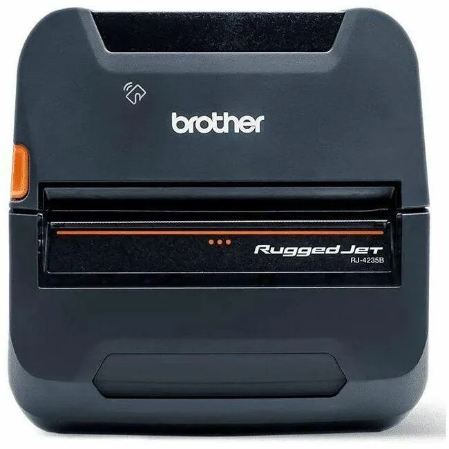 Compact white mobile label printer with rubberised edges and a smart battery indicator