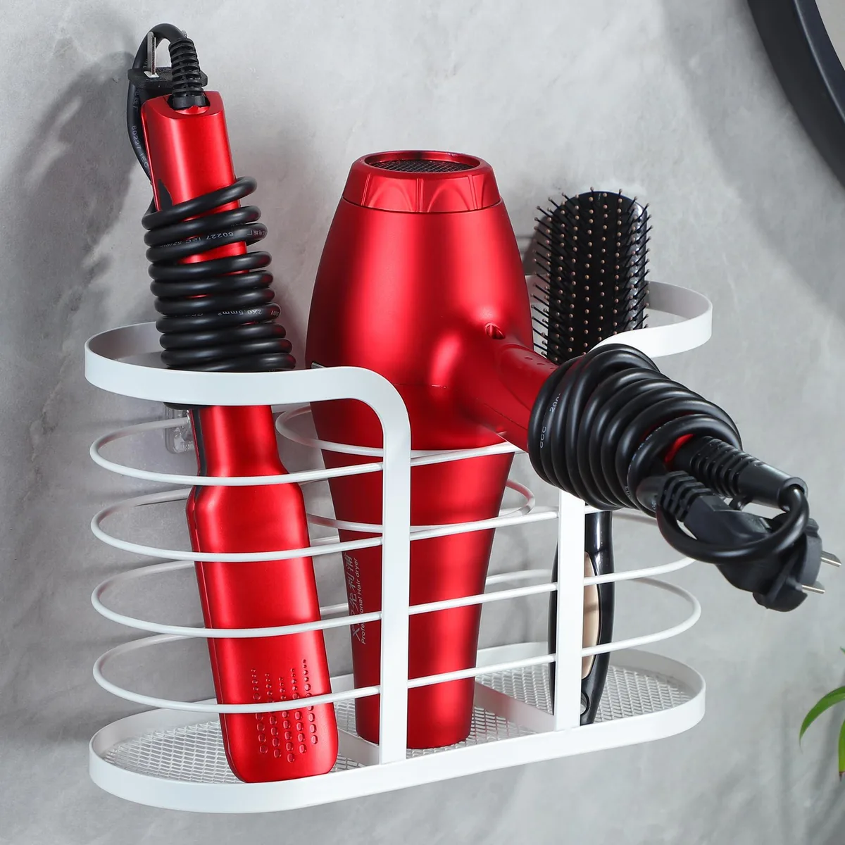  White Hair Dryer Holder Stainless Steel 10.4x4.28x6.69 in — product photo