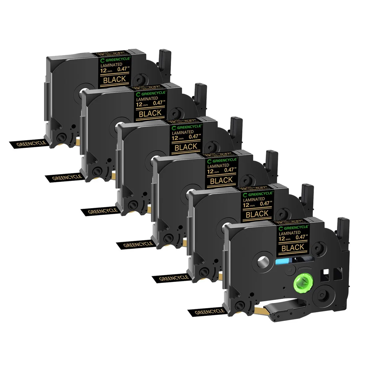 GREENCYCLE GREENCYCLE TZe-334 12mm 0.47 Gold on Black labelmaker tape, 6 pack — product photo