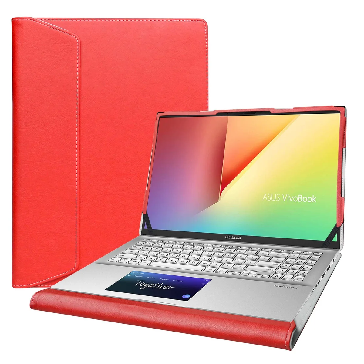 Red PU leather protective case with elastic bands for 15.6 inch laptop