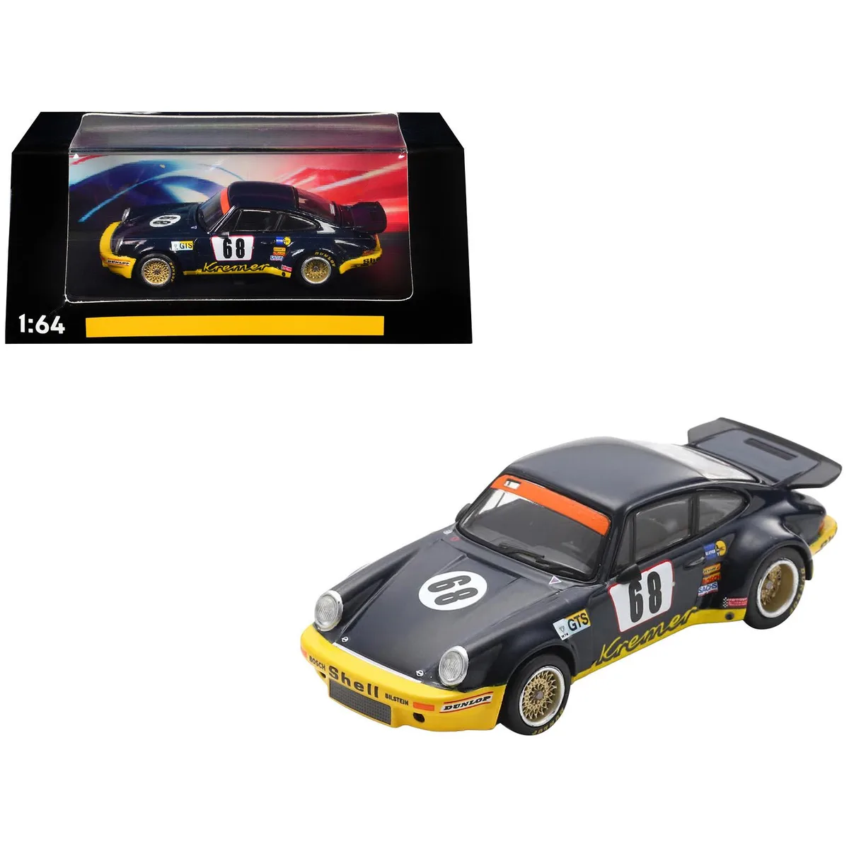 Spark Pub Spark Pub Porsche 911 Carrera RSR #68 Samson Kremer Racing 24 Hours Le Mans 1974 1/64 hobby collectible — product photo