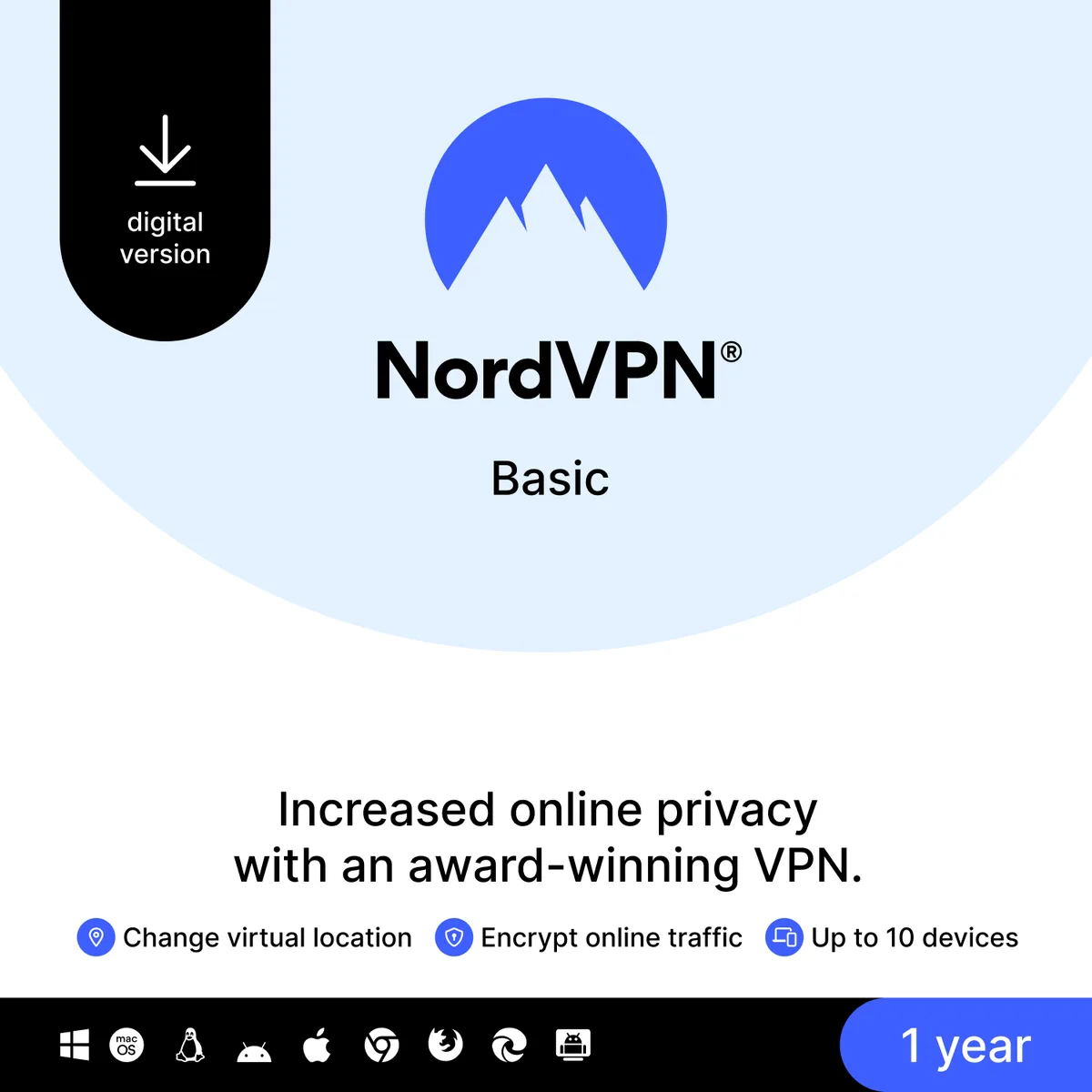 NordVPN NordVPN Basic VPN 10 Devices 1 Year Download — product photo