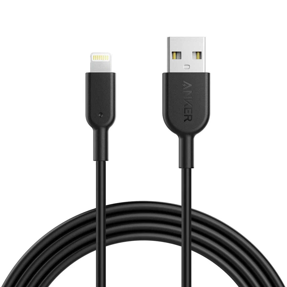 Black 6ft Lightning cable with standard USB connector, matte finish