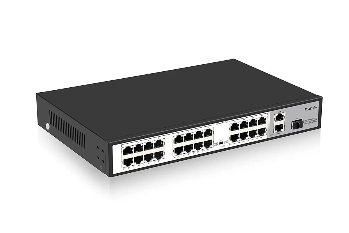 Value Brand Value Brand 24 Port 10/100Mbps PoE+ Switch with 2 Gigabit Uplink Ports 300W network switch — product photo