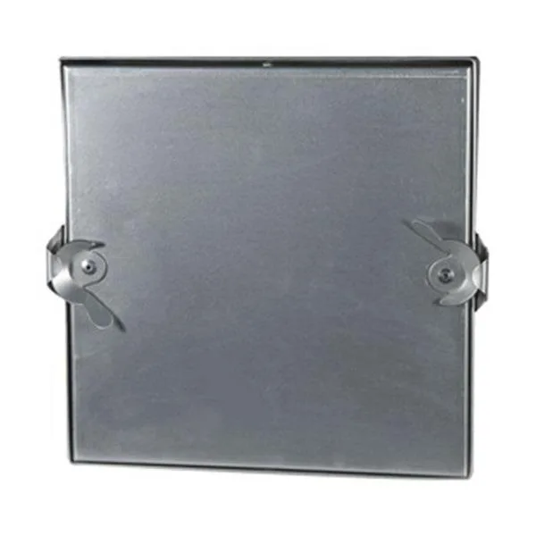 Square galvanized steel duct access door, 14 by 14 inches, 22 gauge, tab hinge, double cam latch