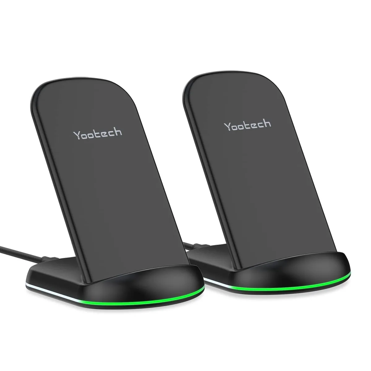 Two upright wireless charging stands with anti-slip bases and USB-C ports