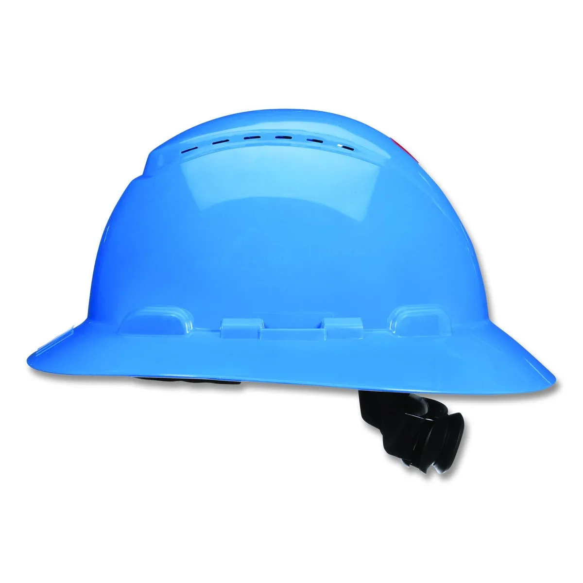 Blue vented full-brim hard hat with 4-point pressure diffusion suspension