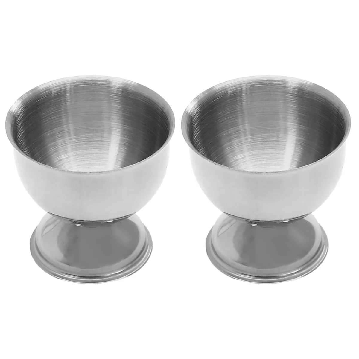 Two silver stainless steel egg cups, 4.8 by 4.6 cm, polished finish
