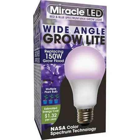 Standard A21 LED grow bulb with frosted transparent housing and wide 270-degree beam