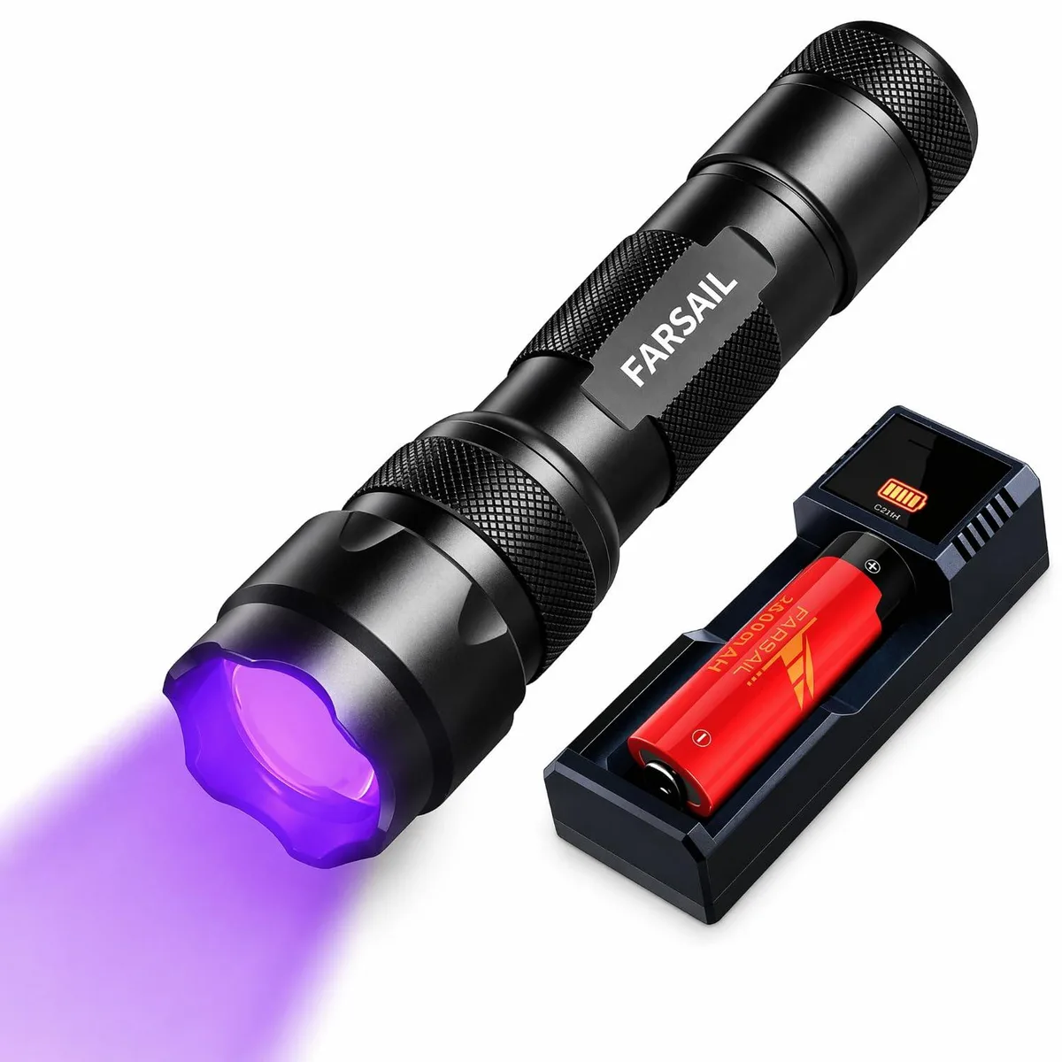 Rectangular aluminium UV flashlight, 5 by 1.2 by .5 inches, 395 nm LED