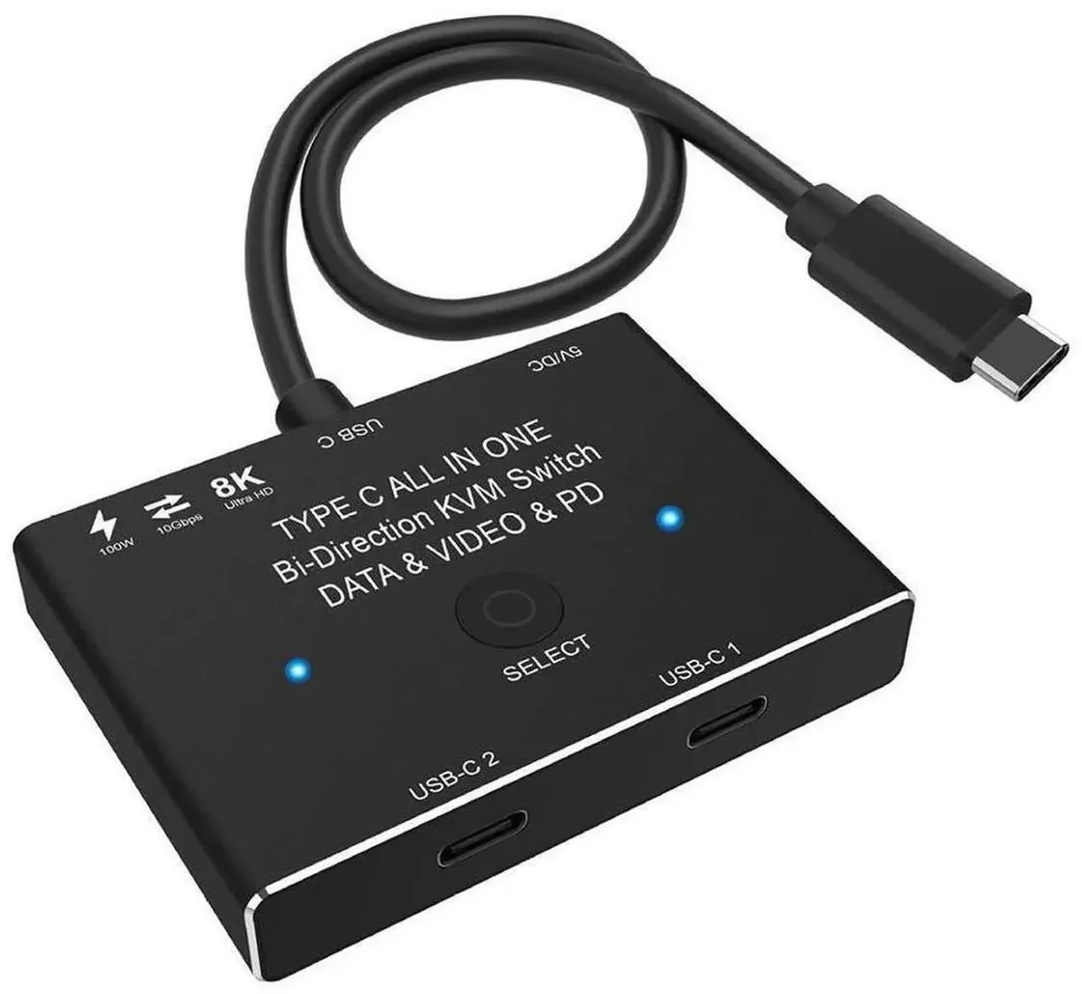 SMUGDESK SMUGDESK Bi-Directional USB-C KVM Switch 8K@60Hz 4K@120Hz 10Gbps 100W PD Black — product photo