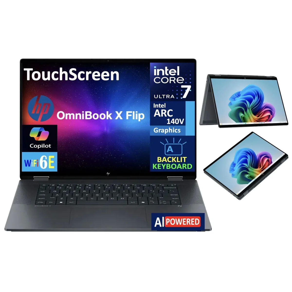 HP HP OmniBook X Flip 16" 2-in-1 Laptop Ultra 7-256V 16GB 1TB Eclipse Gray — product photo