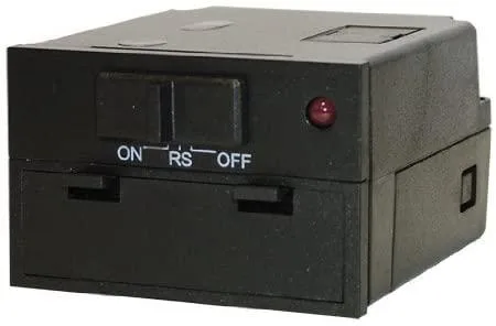 Small black rectangular remote receiver with white face plate kit and two-prong wire harness