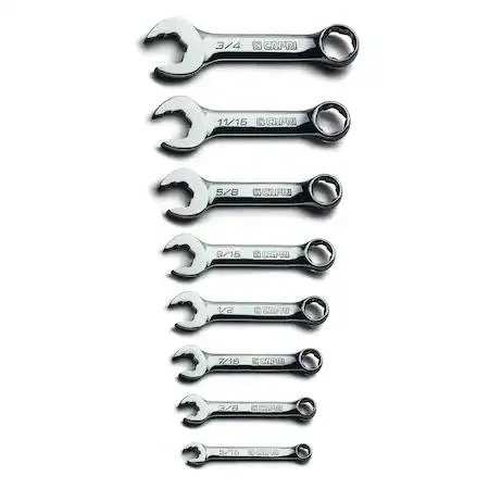 Eight-piece stubby wrench set in canvas pouch