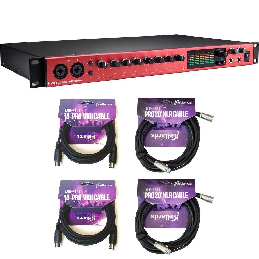 Focusrite Focusrite Clarett+ 8Pre 18x20 USB-C Audio/MIDI Interface Bundle with MIDI &amp; XLR Cables — product photo