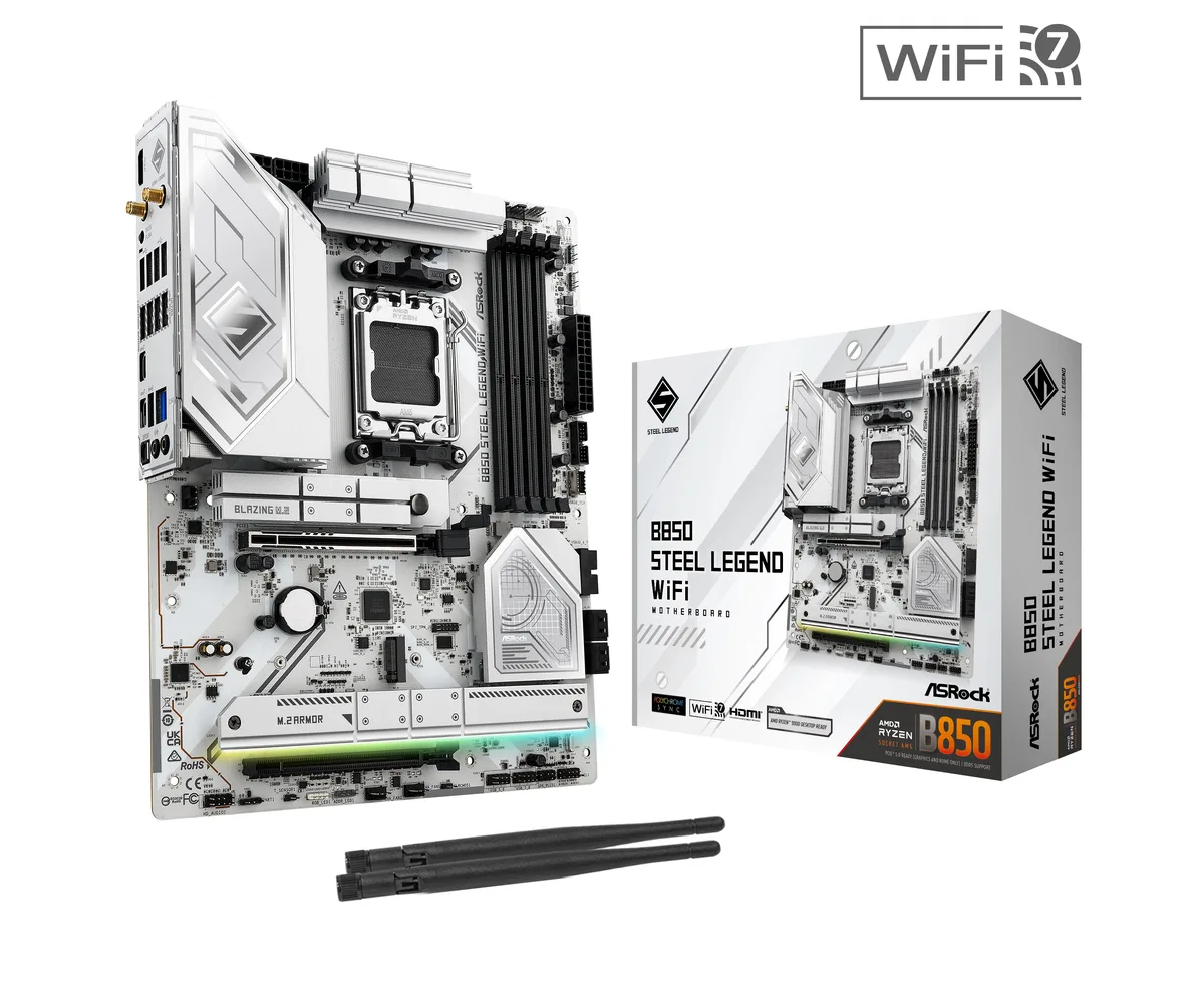 ASRock ASRock B850 Steel Legend WiFi AMD motherboard AM5 14+2+1 phase 80A Dr.MOS DDR5 8000+ 256GB — product photo