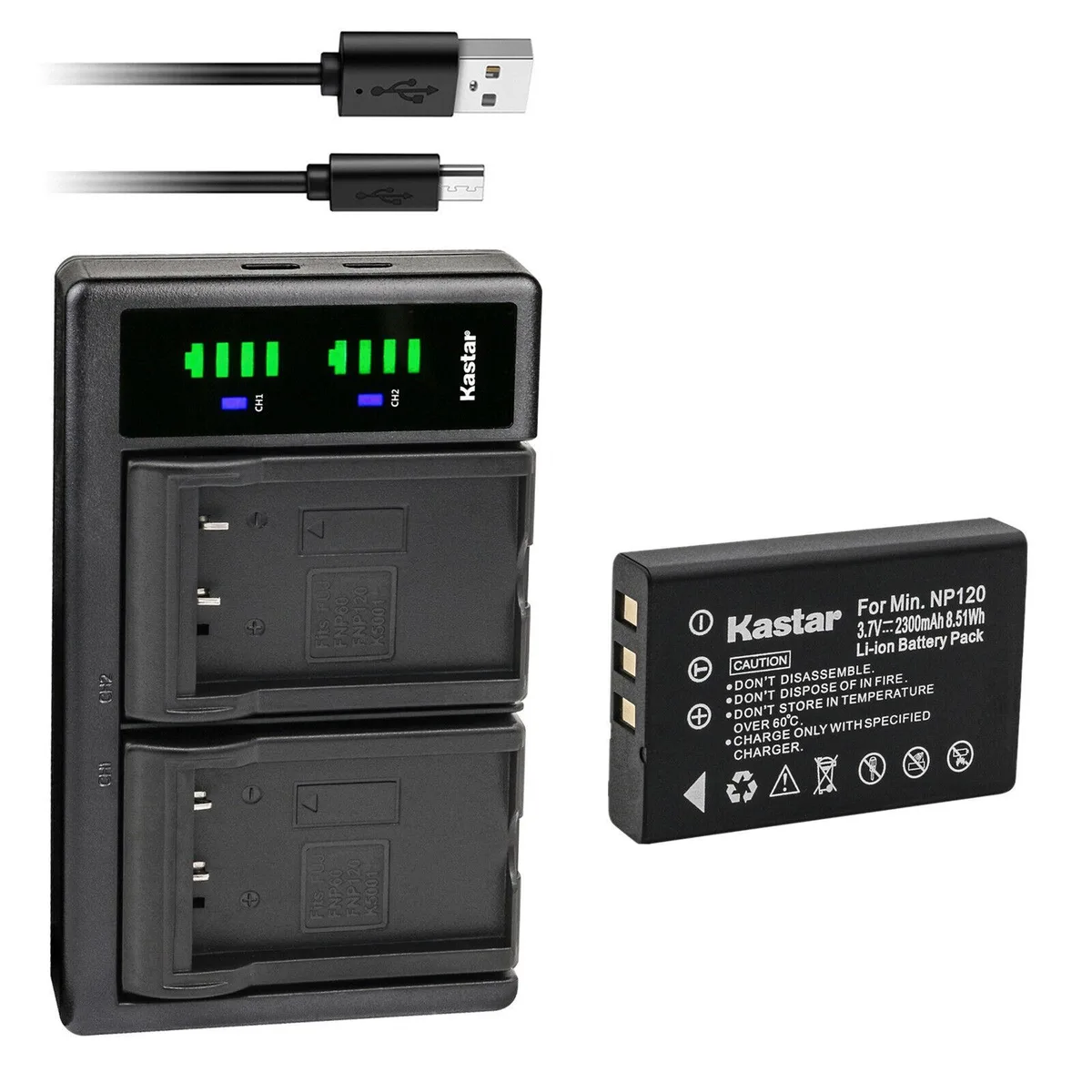 Kastar Kastar FNP120 battery &amp; LTD2 USB charger for Ricoh Caplio 300G 400G wide 500G 500SE G3 model M G3 model S — product photo