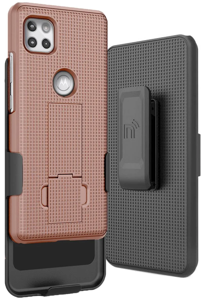 Nakedcellphone Nakedcellphone Kickstand Case + Belt Clip Holster Combo Rose Gold for Motorola One 5G Ace XT2113 — product photo