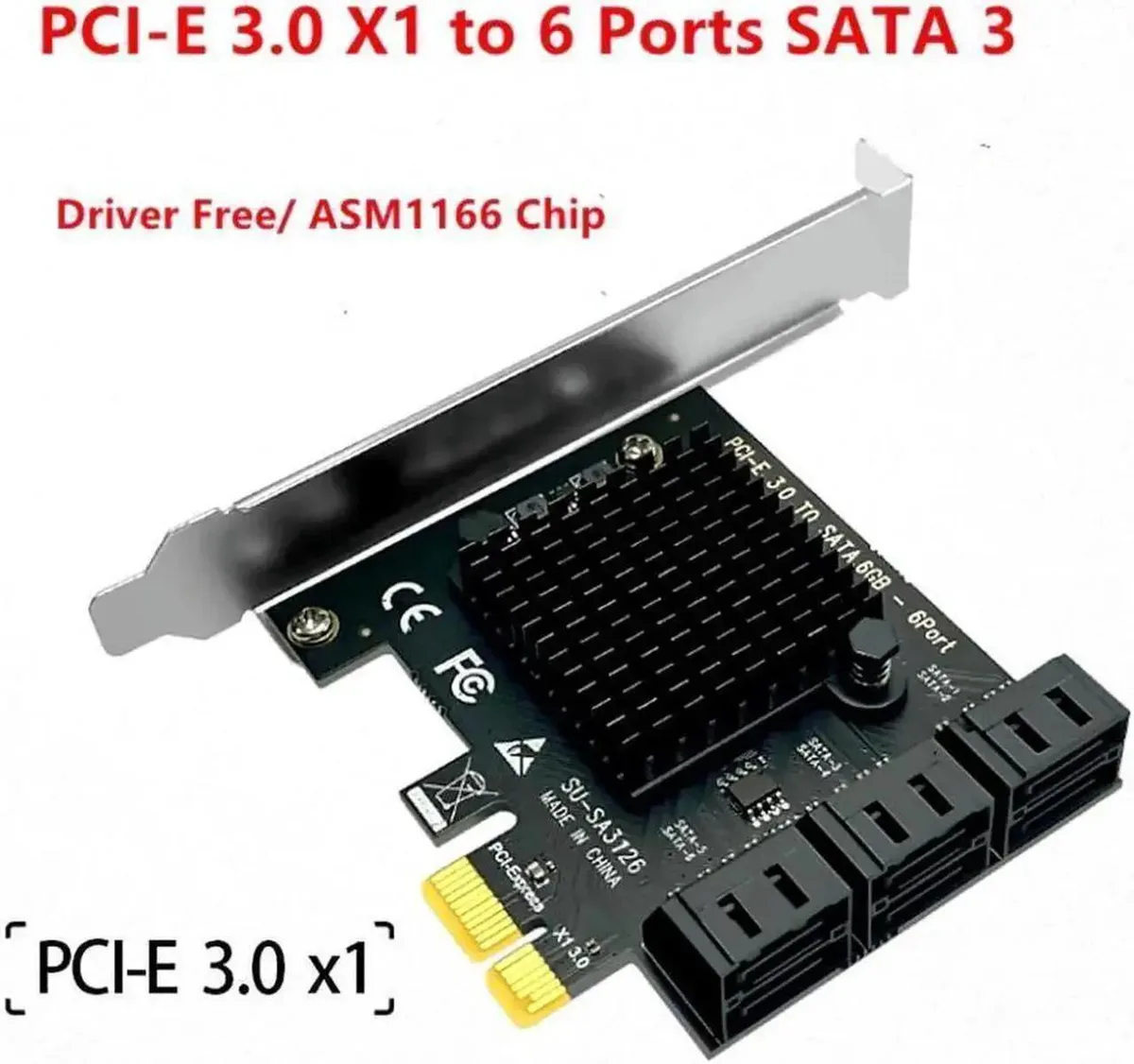 SMUGDESK SMUGDESK PCI-E x1 to 6 Ports SATA 3.0 Expansion Card ASM1166 2U Brackets — product photo
