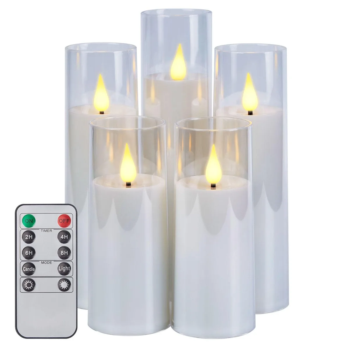 Image Image Flameless LED Candles Acrylic Pillar 3D Wick Set of 5 White — product photo