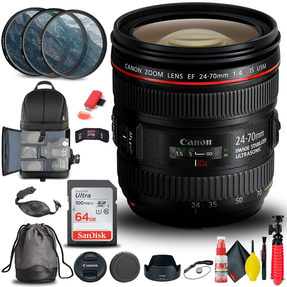 Canon Canon EF 24-70mm f/4L IS USM Lens Bundle camera lens — product photo